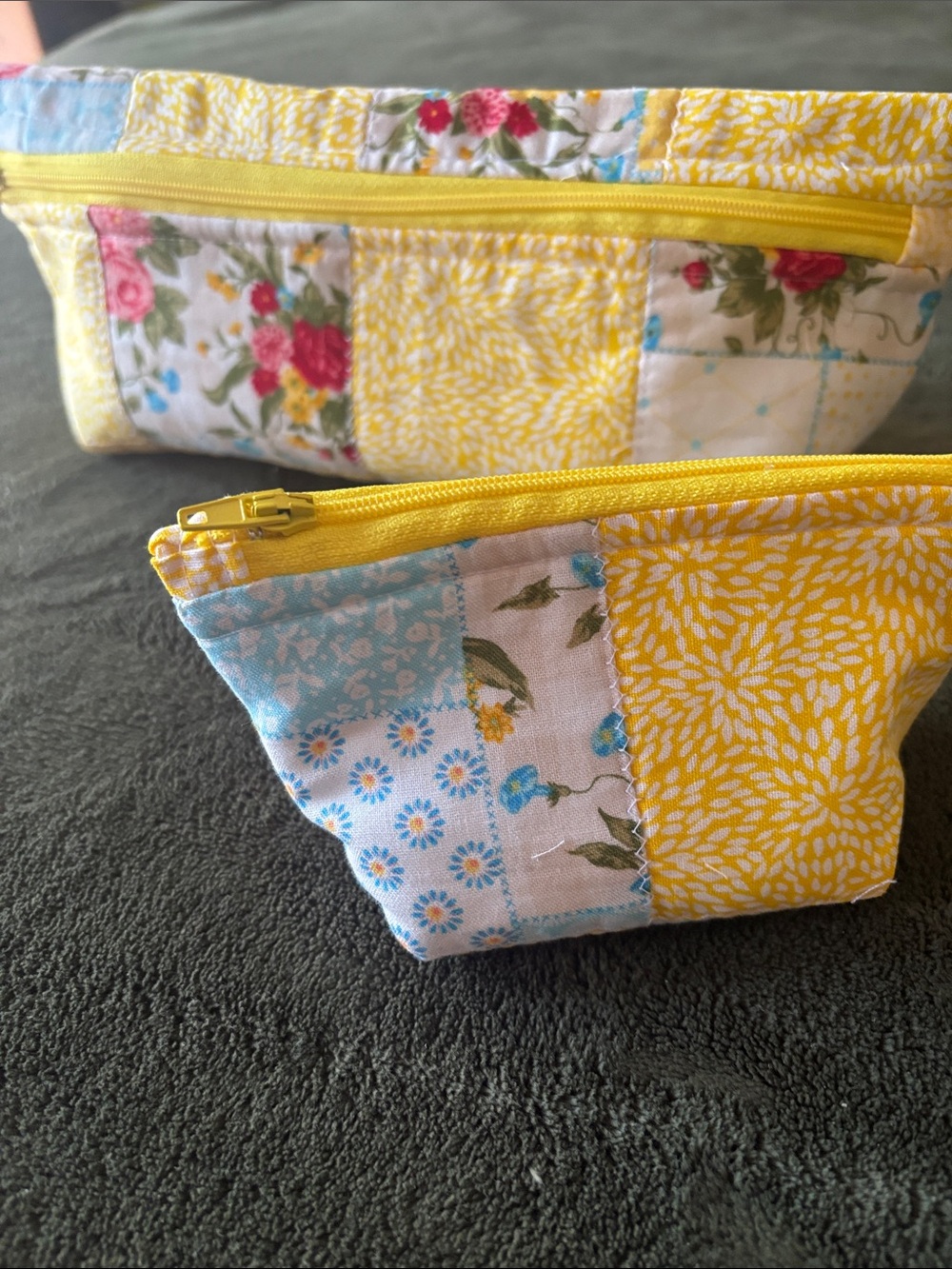 Handmade Yellow Floral Patchwork Cosmetic Pouch